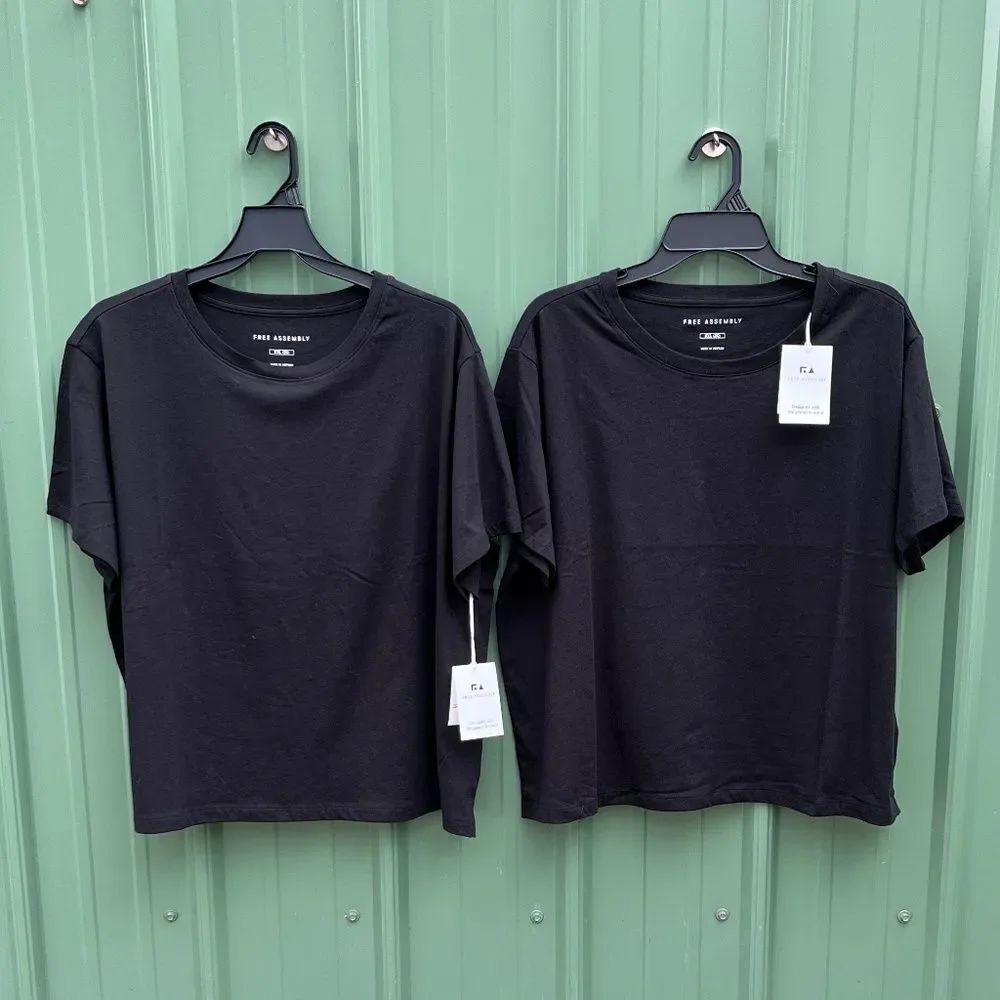 Women's Black Cotton Cropped Boxy Tee with Short Sleeves, 2-Pack Size XXL